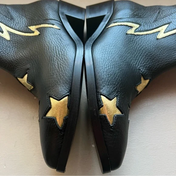 MODERN VICE Golden Bolt Black & Metallic Gold Leather Ankle Boots Size EU 35/US5 - Picture 7 of 16